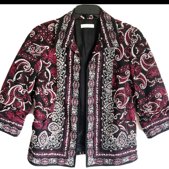 Coldwater Creek Open Front Paisley Motif 3/4 Ruched Sleeve Jacket NWT - Picture 6 of 9